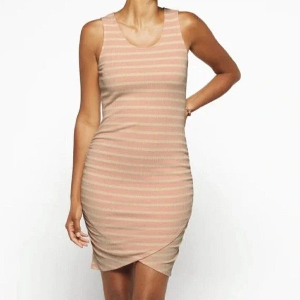 Knit Sleeveless Pink Yellow Stripe Dress Bodycon Stretch NWOT